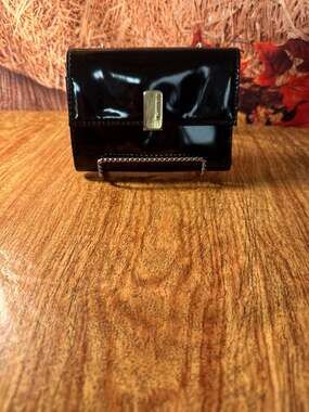 Liz Claiborne Vintage Shiny Black Patent Faux Leather Tri-Fold Wallet